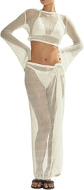 Women Swimsuits Cover Ups Set for Crochet Bathing Suit Hollow Out 2 Piece Bikini Coverup Beach Swimwear