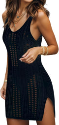 Swimsuit Coverup for Women Bathing Suit Cover ups Crochet Beach Tank Dress Hollow Out Slit Bikini Cover Up Dresses