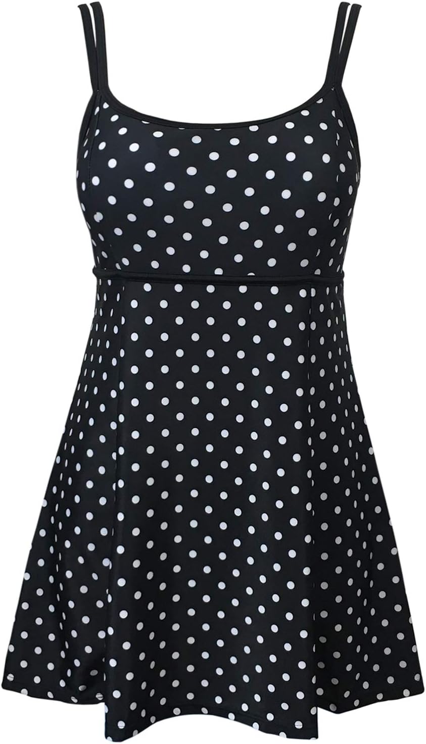 Women Plus Size Swim Dress One Piece Swimsuit Skirted Swimwear Cover Up Bathing Suit Polka Dot Swimdress