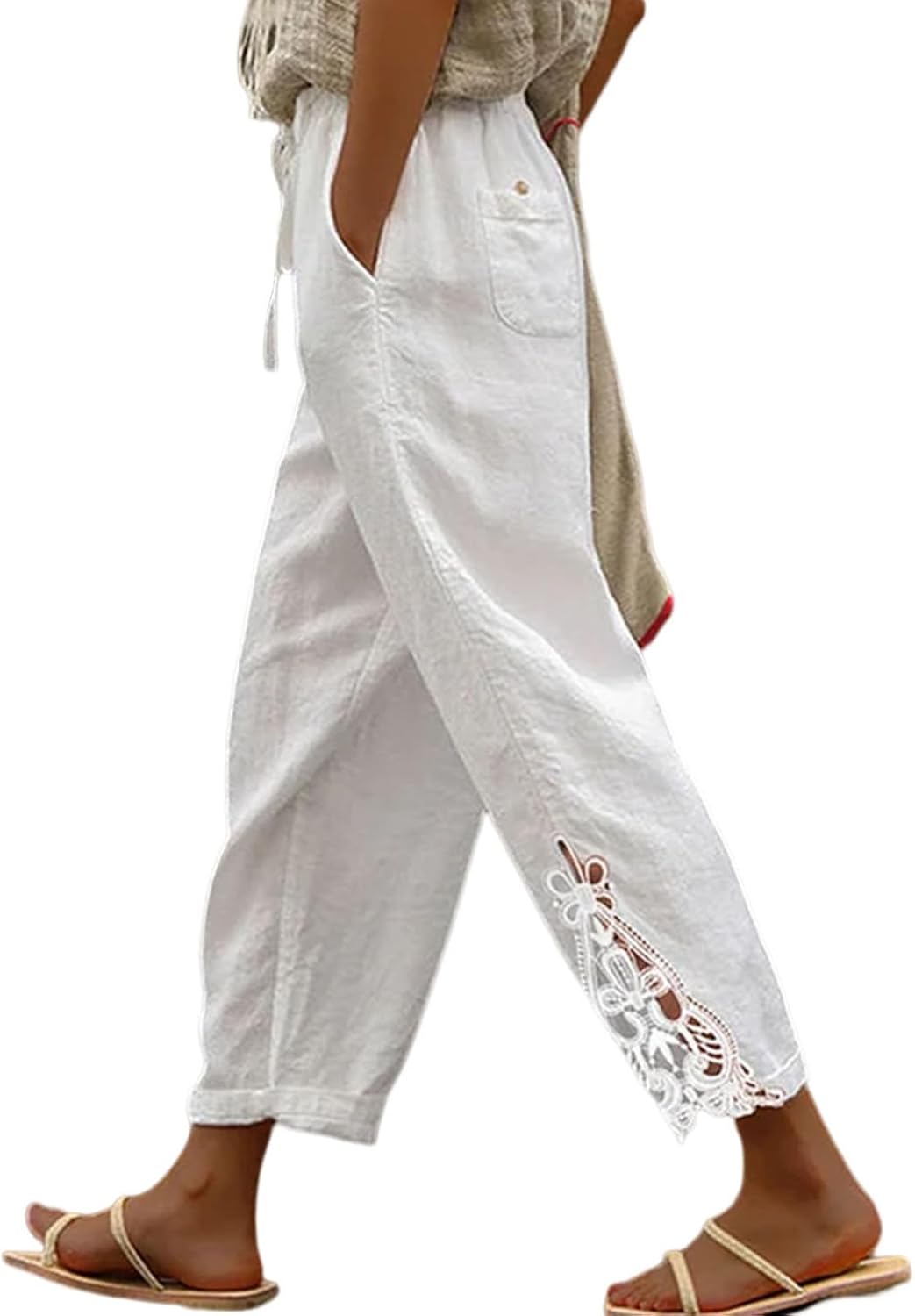 Women Casual Lightweight Drawstring Elastic Waist Pants with Pockets, S-XXL