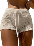 Women Crochet Cover Up Shorts Hollow Out High Waist Knit Bathing Suit Bikini Swimsuit