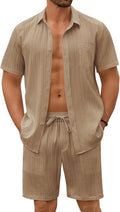 Men's Summer Beach Outfits 2 Piece Short Sets Shirts and Shorts Vacation Texture Linen Sets for Men