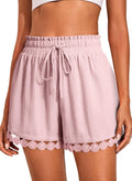 Women Shorts Summer Casual Loose Elastic Waist Drawstring Lace Boho Beach Cover Up Shorts