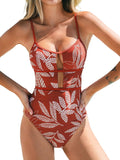 Women One Piece Swimsuit Scoop Neck Adjustable Straps Cutout Back Self Tie Bathing Suit