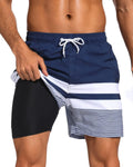 Mens Swim Trunks with Compression Liner 2 in 1 Quick Dry Bathing Suit Beach Shorts with Zipper Pockets