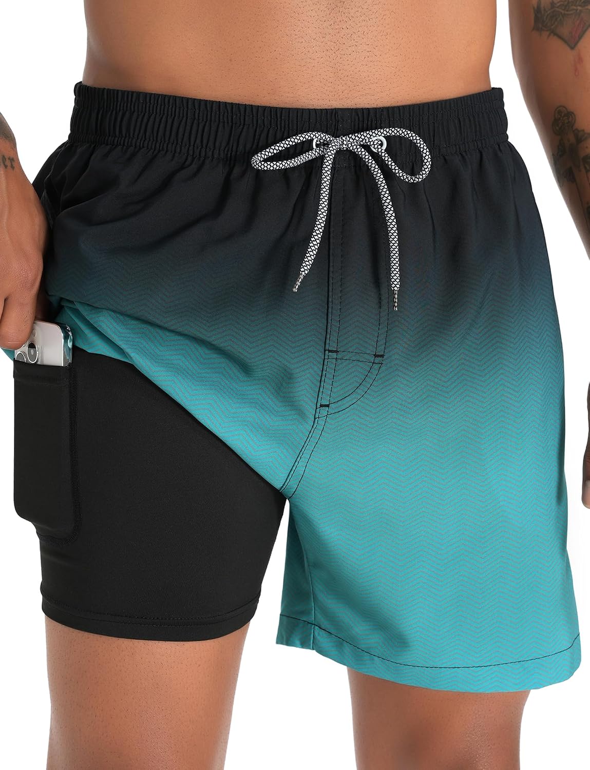 Mens Swim Trunks with Compression Liner 5.5" Inseam Shorts Bathing Suit Quick Dry Swimsuit