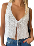 Crochet Tops for Women Summer Vacation Outfits Beach Coverup Going Out Tie Front Spring Sweater Vest  Fashion
